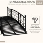 7' Metal Arch Garden Bridge Arc Footbridge with Side Railings Decorative Scrollwork, Black - Image 6
