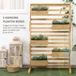 Wooden Plant Trellis Stand with 5 Hanging Planter Boxes, Freestanding Outdoor Plant Stand for Patio, Garden, Balcony, Porch - Image 4