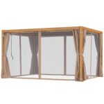 10' x 13' Outdoor Retractable Pergola w/ Sun Shade Louvered Top, Pergola w/ Canopy, Curtains, Netting