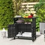Outdoor Pool Towel Storage Cabinet Organizer, Outdoor Bar Table with Shelf and Cabinet, Pool Towel Holder Pool Valet with Weather-Resistant PE Rattan and Steel Frame, Mixed-Gray - Image 8