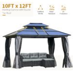 10' x 12' Hardtop Gazebo Canopy with Polycarbonate Roof, Aluminum Frame, Permanent Pavilion Outdoor Gazebo with Netting, for Patio, Garden, Backyard, Deck, Lawn, Light Gray - Image 4