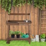 36'' Wooden Potting Bench Work Table with 2 Removable Wheels, Sink, Drawer & Large Storage Spaces, Brown - Image 2
