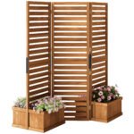 62.5" x 19" x 66" Wood Panel Trellis w/ 4 Planter Box Raised Bed for Garden Natural Wood