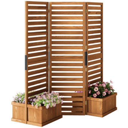 62.5" x 19" x 66" Wood Panel Trellis w/ 4 Planter Box Raised Bed