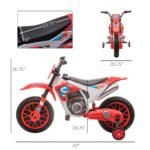 12V Electric Kids Ride On Dirt Bike Motorcycle Toy w/ Training Wheels, Red - Image 3