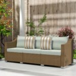 Rattan Wicker 3 Seater Patio Couch with Cushions, 2 Throw Pillows, Outdoor Furniture Rattan Sofa, Light Gray - Image 7