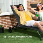 Chaise Lounge Outdoor, 2 Piece Lounge Chair with Wheels, Tanning Chair with 5 Adjustable Positions for Patio, Beach, Yard, Pool, Black - Image 4