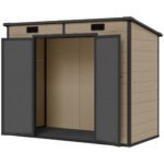Plastic Outdoor Storage Shed with Floor with Lockable Doors, Air Vents, 8' x 4', Light Brown