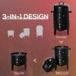 3-in-1 Vertical Charcoal BBQ Smoker Grill with 2 Cooking Areas and Thermometer - Image 4