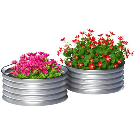 Set of 2 Raised Garden Bed with Metal Planter Box