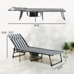 Folding Outdoor Chaise Lounge Chair Tanning Chair with 5-Level Adjustable Back, Side Table, Pillow, Pocket, Blue White - Image 3