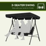 3-Seat Outdoor Patio Swing Chair w/ Cushion, Steel Frame Stand, Adjustable Tilt Canopy for Patio, Garden, Black - Image 6