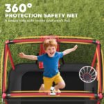 4 x 6FT Trampoline for Kids Indoor & Outdoor with Slide, Swing, Basketball Hoop and Safety Enclosure, Red - Image 7