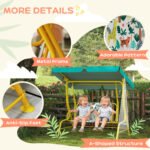 Kids Porch Swing, 2-Seater Patio Swing Bench with Safety Belts, Adjustable Canopy for Backyard, Garden, Green - Image 6