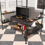 8' x 5' BBQ Grill Gazebo, 2-Tier Outdoor BBQ Gazebo with 2 Side Shelves, Storage Baskets, Ceiling Hook, Dark Gray - Image 7