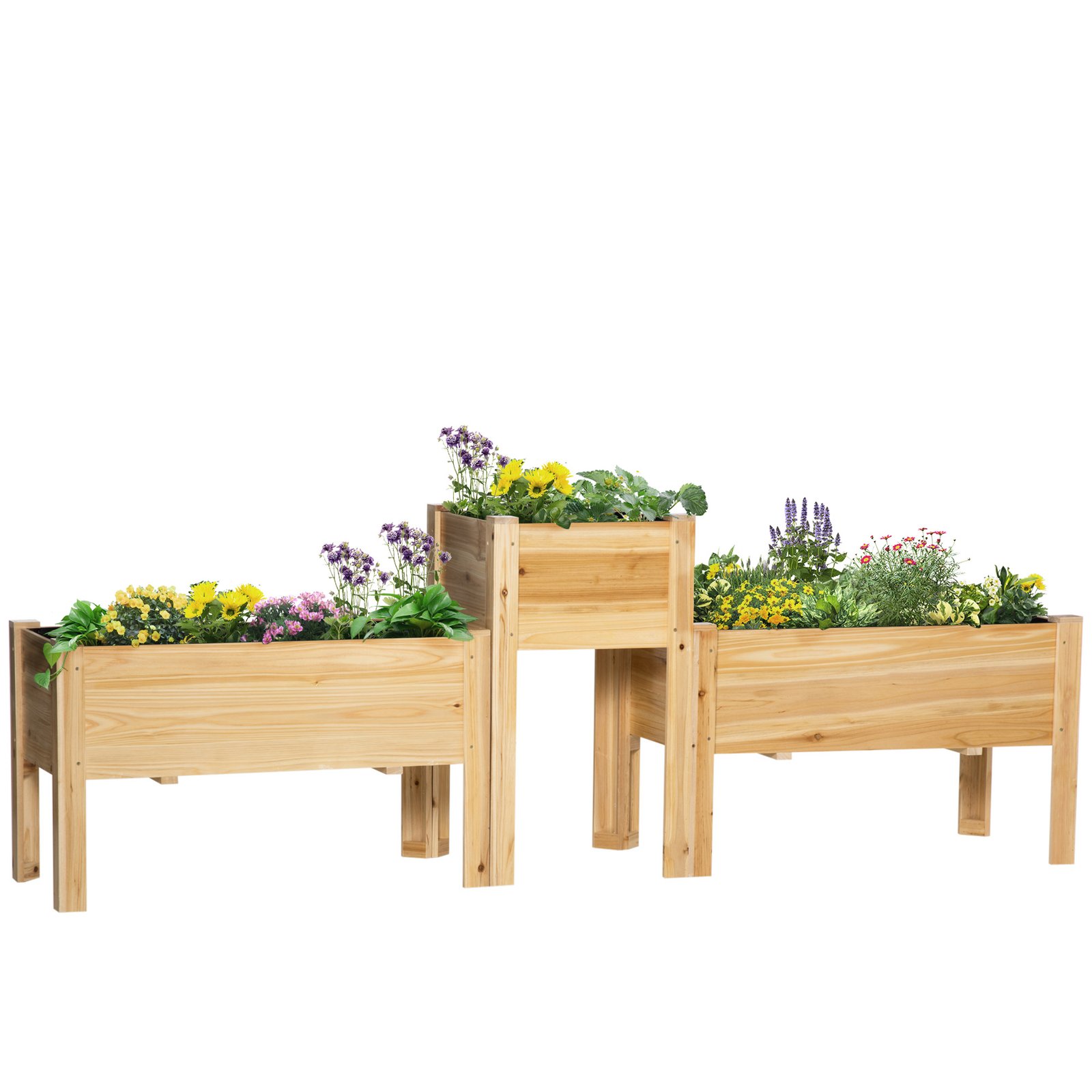 aGO5771949530117f.jpg Raised Garden Bed Set of 3, Wooden Elevated Planter Box with Legs and Bed Liner, for Backyard and Patio to Grow Vegetables, Herbs, and Flowers, Natural - Image 1