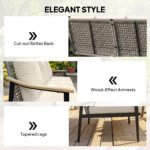 3 Seater Outdoor Patio Sofa, Outdoor Couch with Wood-Effect Armrests, Wicker Backrest, Cushions for Garden Yard, Khaki - Image 5