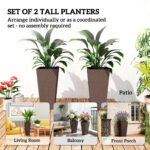 23 Inch Tall Planters for Outdoor Plants, Set of 2 Plastic Flower Pots, for Front Door Patio Garden Use, Brown - Image 4