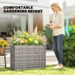 Tall Rectangular Planter with Removable Liner, Holes, PE Wicker Large Planter Box for Indoor Outdoor Plants, Gray - Image 4