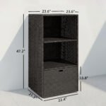 Valet Pool Towel Rack, Water-Resistant PE Plastic Rattan Wicker Storage Organizer, 2 Shelves, 1 Basket Drawer - Image 3