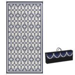 Reversible Outdoor Rug, Waterproof Plastic Straw with Carry Bag, 9' x 18', Blue & White Lantern