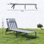 Folding Chaise Lounge Pool Chair with 4-Position Reclining Back, Pillow, Breathable Mesh & Bungee Seat, Blue & White - Image 3