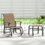 Outdoor Glider with Ottoman, Patio Glider Chair Set with High Back, Wide Seat for Porch, Garden, Backyard, Tan - Image 3