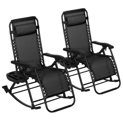 2 Outdoor Rocking Chairs Foldable Reclining Zero Gravity Lounge Rockers w/