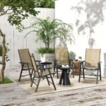 Set of 4 Outdoor Folding Chairs, Stackable Patio Dining Chairs with Armrests, Metal Frame, Light Mixed Brown - Image 7