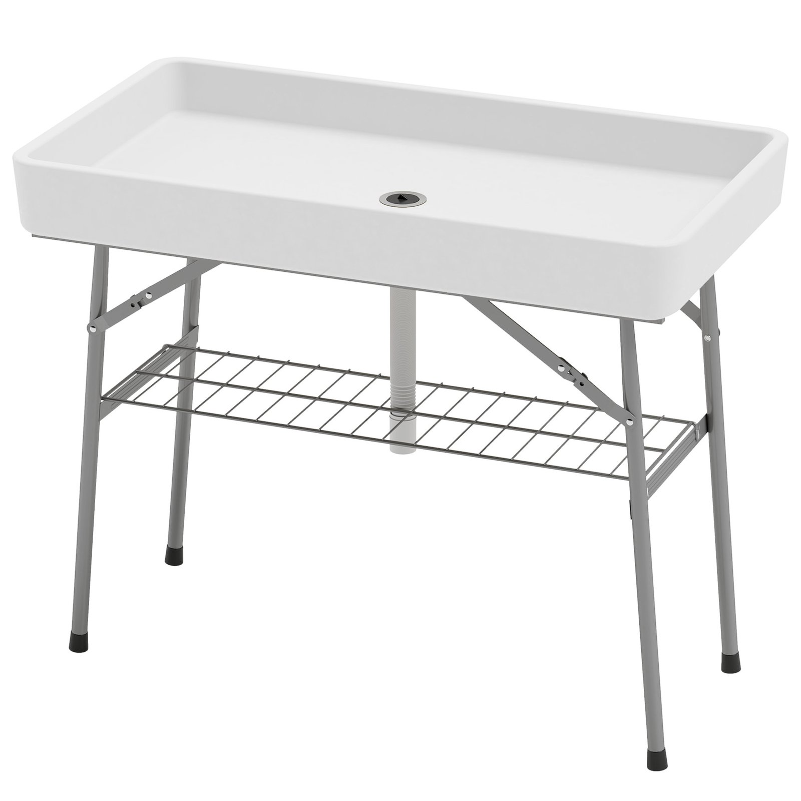 aVd8ae19494e79fbf.jpg 3.4ft Folding Ice Cooler Table with Drain, Fill and Chill Table Outdoor Table Cooler with Storage Shelf, Drink Cooler for Parties Picnic BBQ Camping Wedding, White - Image 1