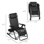 2 Outdoor Rocking Chairs Foldable Reclining Zero Gravity Lounge Rockers w/ Pillow Cup & Phone Holder, Black - Image 3