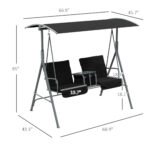 2-Seater Outdoor Porch Swing with Canopy and Table, Patio Swing Chair for Garden, Poolside, Backyard, Black - Image 3