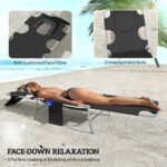 2 Tanning Chairs with Face Hole, 5-Level Adjustable Outdoor Chaise Lounge Chair with Pillow for Beach, Pool, Black - Image 5