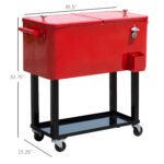 80 QT Rolling Cooling Bins Ice Chest on Wheels Outdoor Stand Up Drink Cooler Cart for Party, Red - Image 3