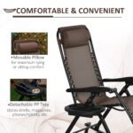 Outdoor Rocking Chairs, Foldable Reclining Zero Gravity Lounge Rocker with Pillow, Cup & Phone Holder, Combo Design with Folding Legs, Brown - Image 5