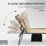 Folding Chaise Tanning Lounge Chair w/ 5-level Reclining Back, Reading Hole, Side Pocket, Headrest, Beige - Image 6