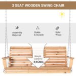3-Seater Wood Porch Swing, Patio Swing Bench with Folding Coffee Table, Cup Holders, 440lbs Weight Capacity, Natural - Image 4