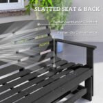 Patio Glider Bench w/ HDPE Slatted Double Rocking Chair, Black - Image 7