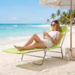 Folding Chaise Lounge Pool Chairs, Outdoor Sun Tanning Chairs with Pillow, Reclining Back, Steel Frame & Breathable Mesh for Beach, Yard, Patio, Green - Image 8