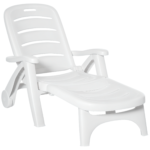 Outdoor Chaise Lounge Chair on Wheels, Waterproof, Quick Assembly, Folding, 5 Level Adjustable Backrest for Pool, White