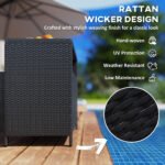 Outdoor Storage Cabinet with Acacia Wood Top, Two Doors, Shelf, Wicker Bar Table for Pool Towel Storage, Black - Image 5