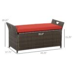 29 Gallon Patio Wicker Storage Bench, Outdoor PE Rattan Furniture, 2-In-1 Large Capacity Rectangle Garden Storage Box with Handles and Cushion, Red - Image 3