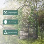 81" Metal Garden Arbor with Double Doors, Locking Gate, Climbing Vine Frame with Heart Motifs, Arch for Wedding, Bridal Party Decoration, Grey - Image 6