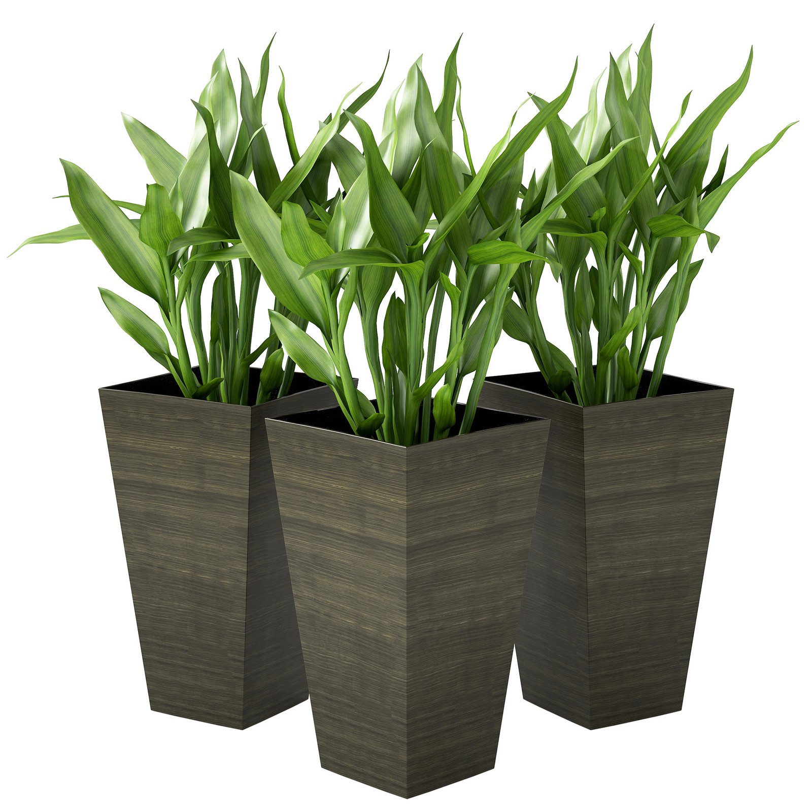b1eba2196cd9b5388.jpg Set of 3 Tall Planters, 28" Outdoor Planter w/ Drainage Holes, Faux Wood Plastic Flower Pots, Dark Brown - Image 1