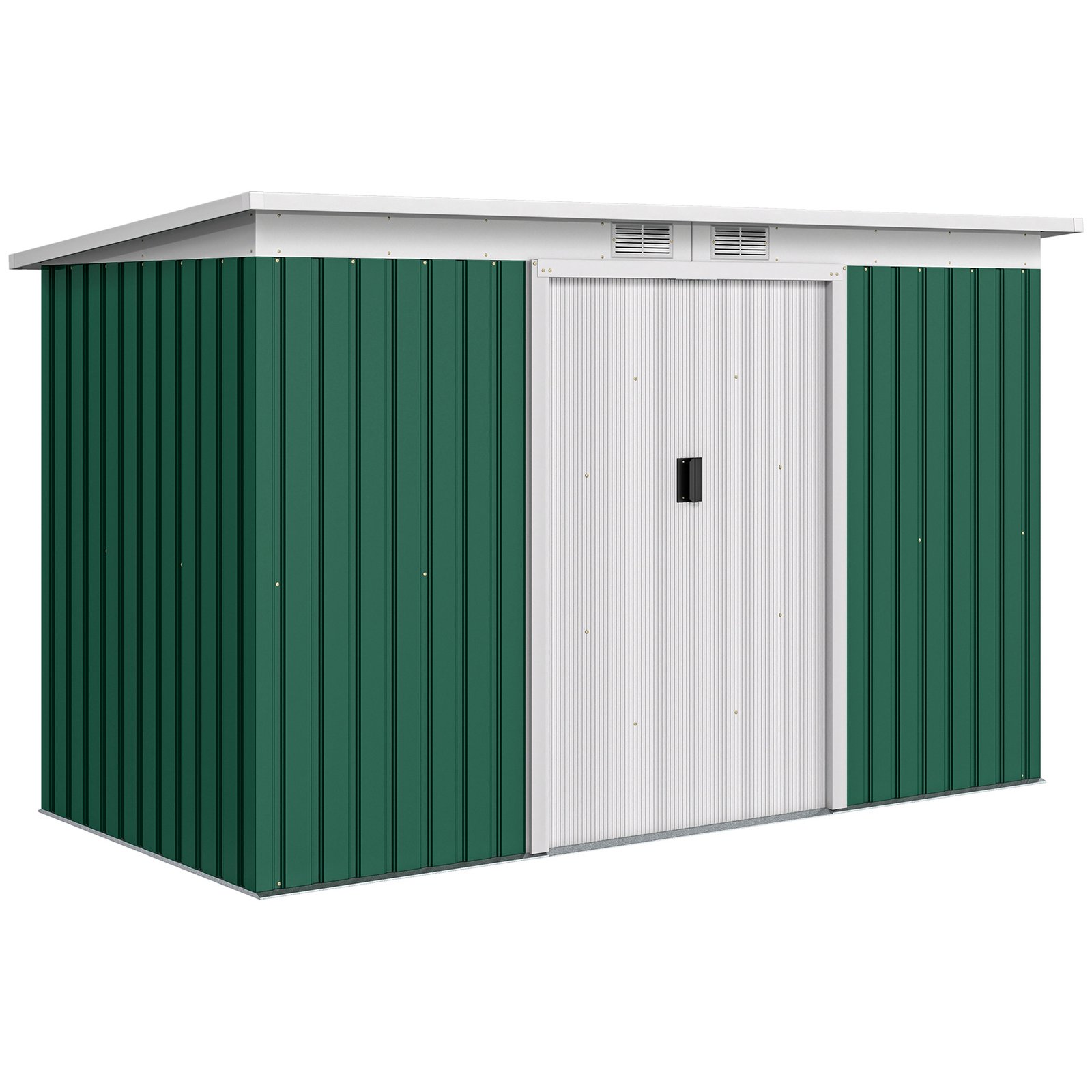 b2gc6a19858bfe8a2.jpg 9' x 4' Metal Outdoor Storage Shed, Tool House with Double Lockable Doors for Backyard, Patio, Lawn, Garage, Dark Green - Image 1