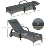 Outdoor Chaise Lounge, 5-Level Adjustable Backrest Rattan Pool Lounge Chair with Wheels, Cushion & Headrest, Black - Image 3
