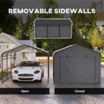 10' x 15' Metal Carport, Heavy Duty Garage Car Canopy with Galvanized Metal Roof and Removable Sidewalls, Dark Gray - Image 7