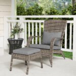 Wicker Adirondack Chair Fire Pit Chair w/ Ottoman & Cushions, Gray - Image 7