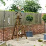 Windmill Weather Vane, Wind Vane with Bottom Shelf, Steel Windmill Head, Stained Wood - Image 2