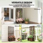 Wooden Raised Garden Bed Planting Planter Box with Trellis and Drain Holes for Climbing Vine Plants, Brown - Image 6